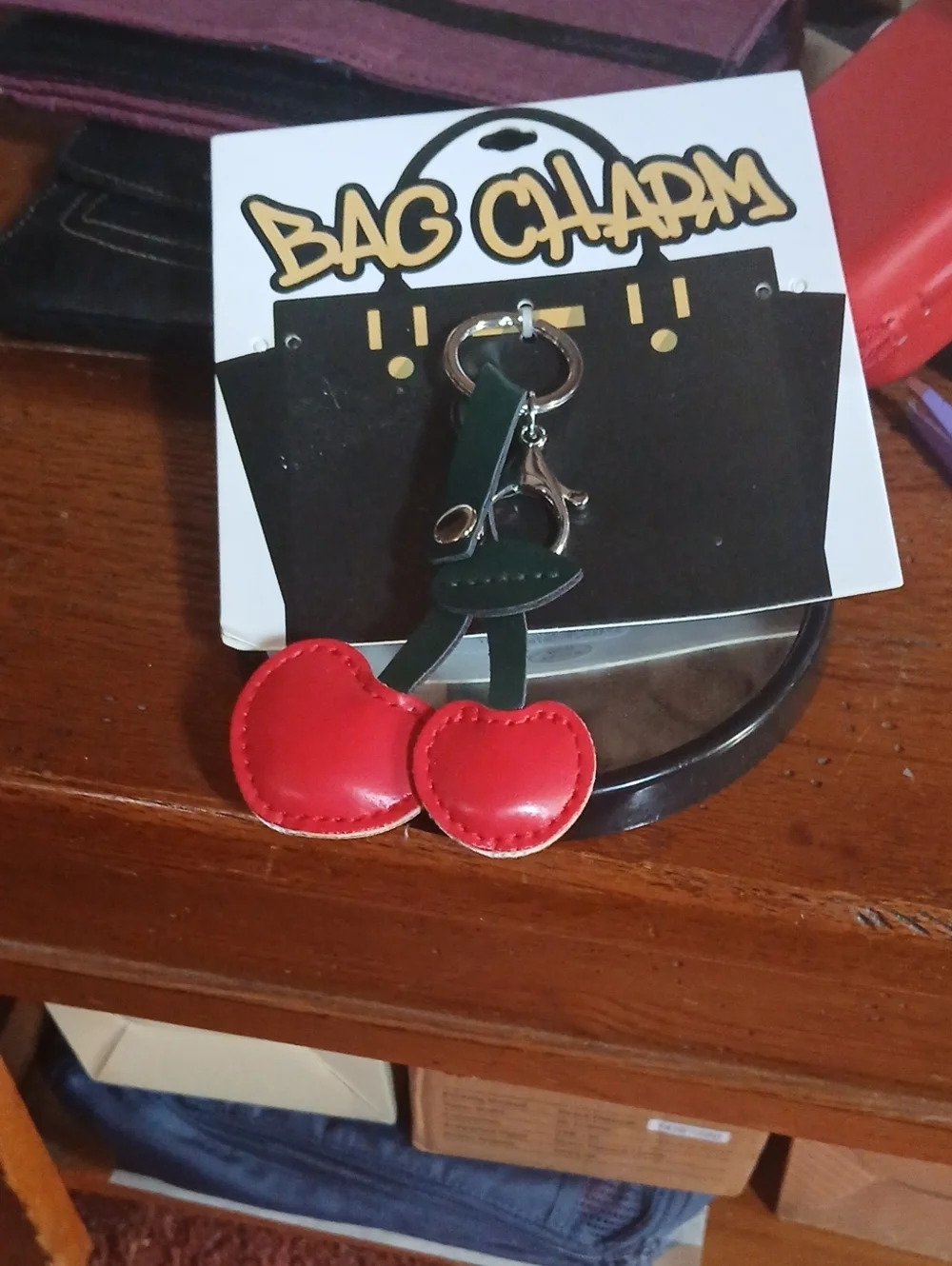 Red Cherry Heart Keychain Bag Charm